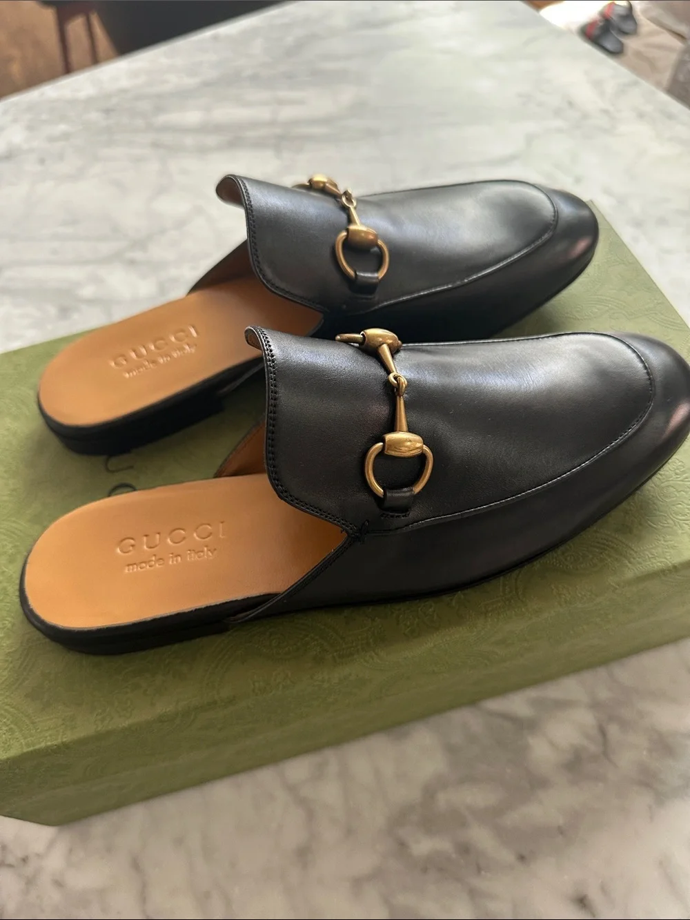 Gucci Black Princeton Loafer slides with horsebit Gold Hardware NWT - Picture 4 of 5